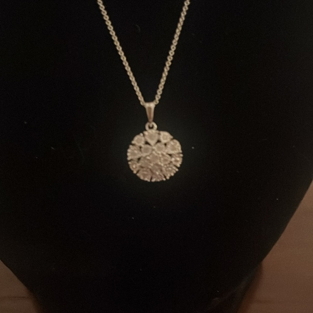 Diamond Flower Burst Cluster 18" Pendant Necklace in Sterling Silver - Picture 5 of 16